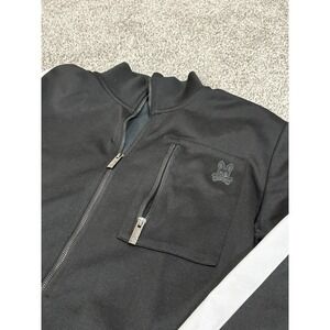 Psycho Bunny Mens Black Track Jacket Zip Front Logo Stripe Size Large